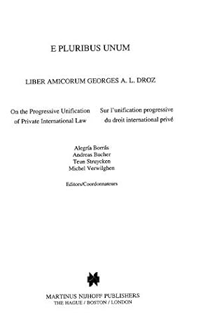 Seller image for E Pluribus Unum, Liber Amicorum Georges A L Droz, on the Progress [Hardcover ] for sale by booksXpress