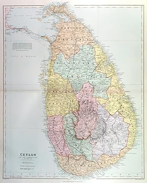 CEYLON. A fine detailed large map of Ceylon with the provinces coloured in separate tints. A ra...