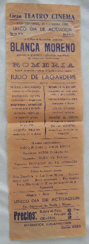 Poster - Cartel : ROMERIA, BLANCA MORENO, JULIO LAGARDERE. 1950 CARAVACA