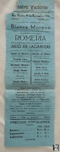 Poster - Cartel : ROMERIA : Blanca Moreno, Julio de Lagardere. 1950 MELILLA
