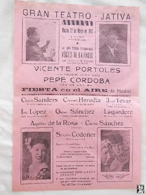 Poster - Cartel : VOCES DE LA RADIO. VICENTE PORTOLES, PEPE CÓRDOBA. 1951 JATIVA