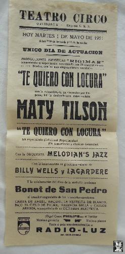 Poster - Cartel : TE QUIERO CON LOCURA. MATY TILSON. 1951. ORIHUELA