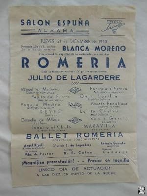 Poster - Cartel : ROMERIA, BLANCA MORENO, JULIO LAGARDERE, ?1950 ALHAMA