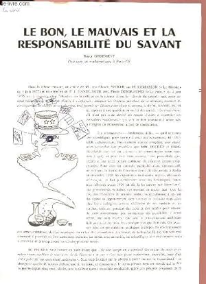 Imagen del vendedor de Le bon, le mauvais et la responsabilit du savant. a la venta por Le-Livre