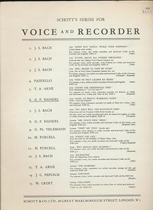 Immagine del venditore per Hush, ye pretty warbling Quire. Aria . Arranged and edited by Edgar Hunt. &lt; For soprano, sopranino recorder (or treble recorder or flute), two violins, . (Schott's Series for Voice and Recorder) venduto da CorgiPack