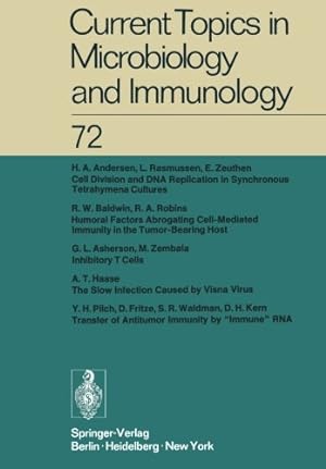 Imagen del vendedor de Current Topics in Microbiology and Immunology / Ergebnisse der Mikrobiologie und Immunitätsforschung: Volume 72 by Arber, W., Henle, W., Hofschneider, P. H., Humphrey, J. H., Jerne, N. K., Koldovský, P., Koprowski, H., Maaløe, O., Rott, R., Schweiger, H. G., Sela, M., Syru?ek, L., Vogt, P. K. [Paperback ] a la venta por booksXpress