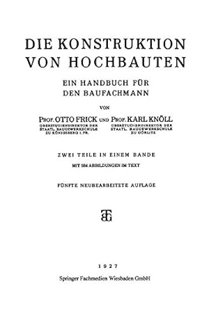 Seller image for Die Konstruktion von Hochbauten (German Edition) by Frick, Prof. Otto [Paperback ] for sale by booksXpress