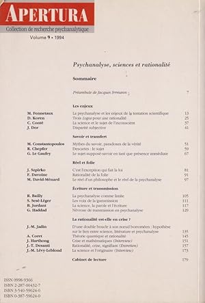Bild des Verkufers fr Psychanalyse, sciences et rationalit. Vol 9 zum Verkauf von PRISCA