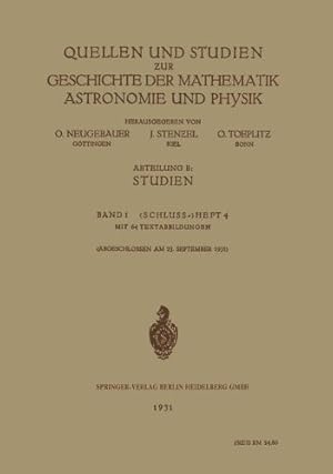Seller image for Quellen und Studien ur Geschichte der Mathematik Astronomie und Physik: Abteilung B: Studien (German Edition) by Neugebauer, O., Stenzel, Julius, Toeplitz, Otto [Paperback ] for sale by booksXpress