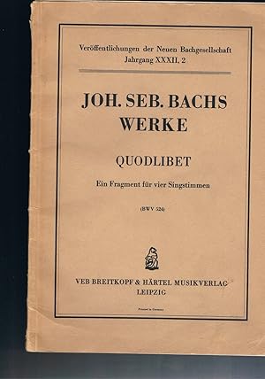 Image du vendeur pour Johann Sebastian Bachs Werke Quodlibret Ein Fragment fr vier Singstimmen mis en vente par manufactura