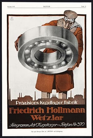Antique Print-ADVERTISING-HOLLMANN-BALL BEARINGS-HORN-TACHOMETER-Motor-1917