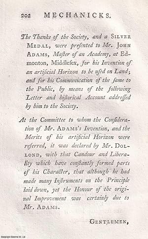 Seller image for The Invention of an artificial Horizon to be used on Land. Published by Society for The Encouragement of Arts, Manufactures, and Commerce 1786. for sale by Cosmo Books