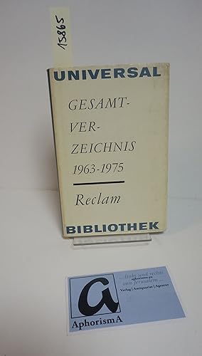 Immagine del venditore per Gesamtverzeichnis 1963-1975. venduto da AphorismA gGmbH