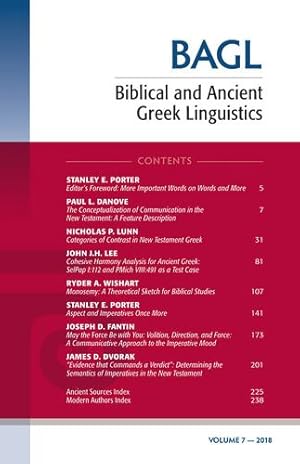 Bild des Verkufers fr Biblical and Ancient Greek Linguistics, Volume 7 [Soft Cover ] zum Verkauf von booksXpress