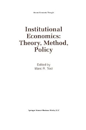 Immagine del venditore per Institutional Economics: Theory, Method, Policy (Recent Economic Thought) [Paperback ] venduto da booksXpress