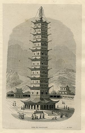 Antique Print-ARCHITECTURE-PORCELAIN TOWER-PAGODA-NANJING-CHINA-Breton-1843