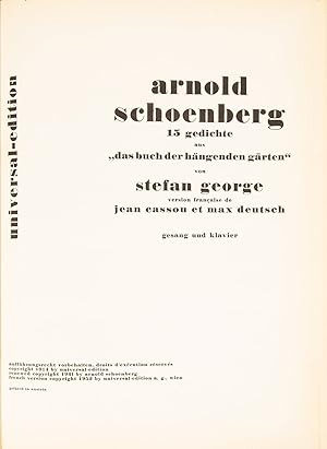 [Op. 15]. 15 Gedichte aus "Das Buch der hängenden gärten" [Pianovocal