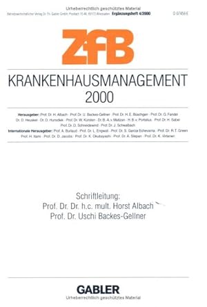 Immagine del venditore per Krankenhausmanagement 2000 (ZfB Special Issue) (German Edition) [Paperback ] venduto da booksXpress