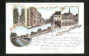 Lithographie S`Hertogenbosch, Z. W. Vaart, Station, Hinthamer-Einde, Stadhuis, Hoofdlaan-Plantsoe...