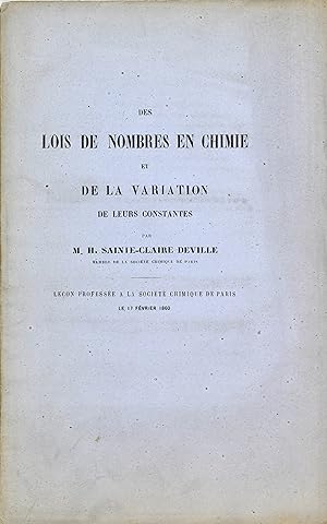 Des lois de nombres en chimie et de la variation de leurs constantes. Leçon professée à la Sociét...