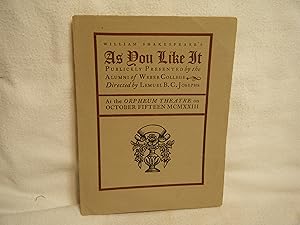 Immagine del venditore per William Shakespeare's As You like It, Publicly Presented by the Alumni of Weber College. Program. venduto da curtis paul books, inc.