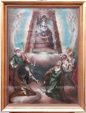 "Heiligen-Anbetung in einer Monstranz". Unsigniertes Ölbild auf Leinwand.