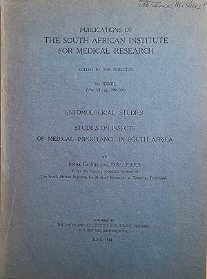 Entomological Studies - Studies on Insects of Medical Importance in South Africa, Vol I-IV