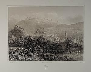 Sitten. Sion. Stahlstich von Huber nach J. Ulrich. Zürich, D. Herter um 1855, 15,5 x 21,5 cm