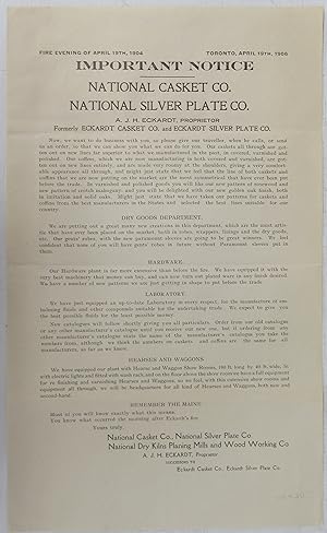 Important Notice. National Casket Co., National Silver Plate Co., National Dry Kilns Planing Mill...