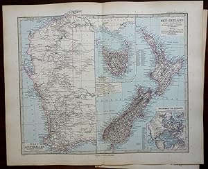 Australia New Zealand Tasmania Auckland Perth 1889 Stieler detailed map