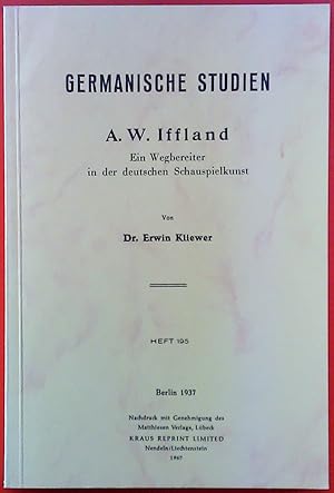 Seller image for Germanische Studien. Ein Wegbereiter in der deutschen Schauspielkunst, Heft 195, Nachdruck aus 1937 for sale by biblion2