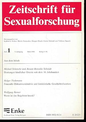 Bild des Verkufers fr Zeitschrift fr Sexualforschung. 9. Jahrgang, 1996. 4 Hefte. Mit Gunter Schmidt und Volkmar Sigusch. zum Verkauf von Fundus-Online GbR Borkert Schwarz Zerfa