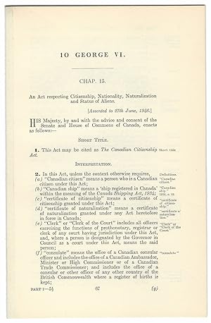 CANADIAN CITIZENSHIP ACT (1946). An Act respecting Citizenship, Nationality, Naturalization, and ...