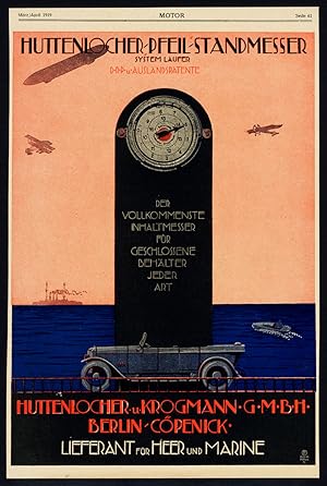 Antique Print-ADVERTISING-HUTTENLOCHER-LEVEL METER-WEAPONS-CAR-AUSTRIA-1919