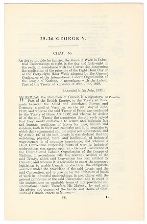 LIMITATION OF HOURS OF WORK ACT (1935). An Act to provide for limiting the Hours of Work in Indus...