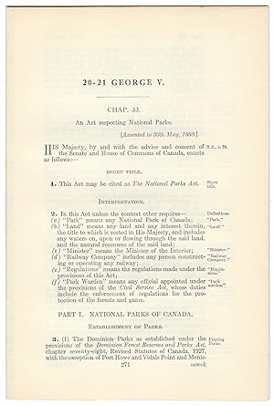 NATIONAL PARKS ACT (1930). An Act respecting National Parks.
