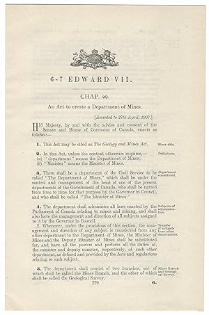 GEOLOGY AND MINES ACT (1907). An Act to create a Department of Mines.