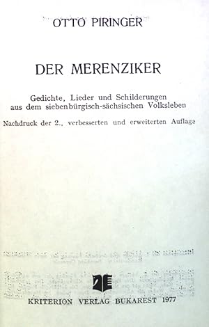 Seller image for Der Merenziker: Gedichte, Lieder und Schilderungen aus dem siebenbrgisch-schsischen Volksleben. for sale by books4less (Versandantiquariat Petra Gros GmbH & Co. KG)