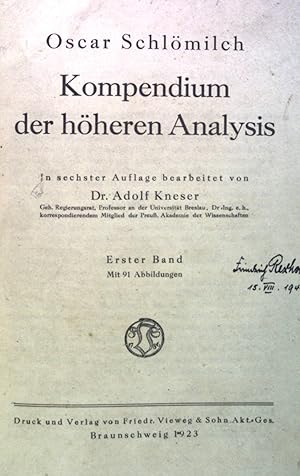 Imagen del vendedor de Kompendium der hheren Analysis, Erster Band. a la venta por books4less (Versandantiquariat Petra Gros GmbH & Co. KG)