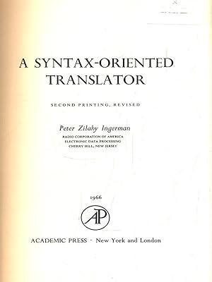 Seller image for A syntax-oriented translator for sale by Librodifaccia