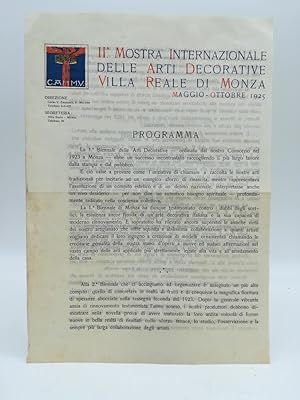 Seller image for IIo Mostra Internazionale delle arti decorative Villa Reale di Monza. Maggio - Ottobre 1925. Programma. for sale by Coenobium Libreria antiquaria