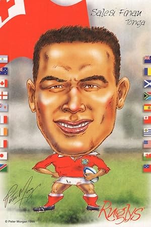 Salesi Finau Tonga 1999 Rugby Team Rare Artist Signed Postcard