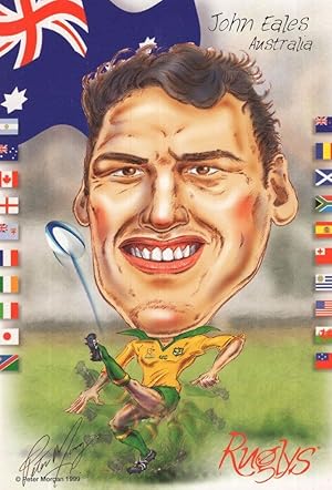 John Eales Australia 1999 Rugby Team Rare Artist Signed Postcard