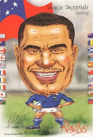 Va'aiga Tuigamala Western Samoa 1999 Rugby Team Rare Artist Signed Postcard