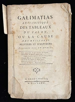 Galimatias anti-critique des tableaux du salon, ou, La cause des meilleurs peintres et sculpteurs