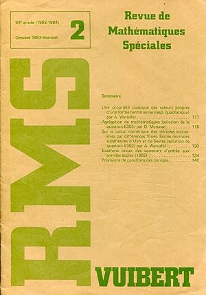 Bild des Verkufers fr Revue de mathmatiques spciales, RMS, 94e anne (1983-1984), N 2, octobre 1983 zum Verkauf von Sylvain Par