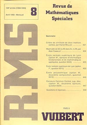 Bild des Verkufers fr Revue de mathmatiques spciales, RMS, 103e anne (1992-1993), N 8, avril 1993 zum Verkauf von Sylvain Par