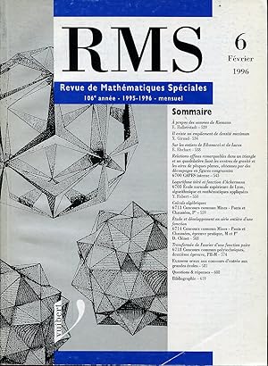 Bild des Verkufers fr Revue de mathmatiques spciales, RMS, 106e anne (1995-1996), N 6, fvrier 1996 zum Verkauf von Sylvain Par