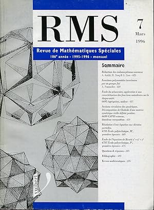Imagen del vendedor de Revue de mathmatiques spciales, RMS, 106e anne (1995-1996), N 7, mars 1996 a la venta por Sylvain Par