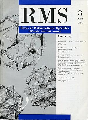 Imagen del vendedor de Revue de mathmatiques spciales, RMS, 106e anne (1995-1996), N 8, avril 1996 a la venta por Sylvain Par